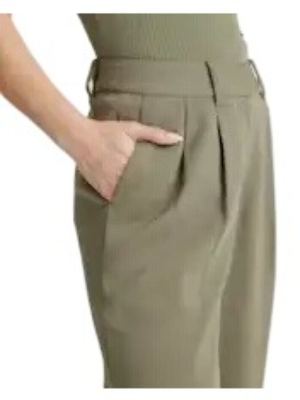 Quince Women's Stretch Crepe Pleated Wide Leg Pant in Olive Size 16 NWT - Picture 4 of 9